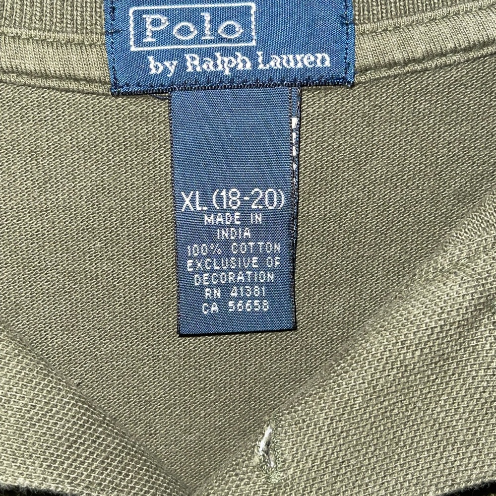 POLO RALPH LAUREN olive Green Cotton Pique Melon Orange Logo Shirt. Boys XL - Picture 3 of 4